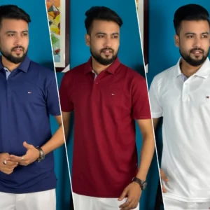 3pcs Polo-Marron, Navy Blue & White
