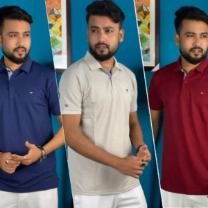 3pcs Polo-Marron, Navy Blue & Cream White